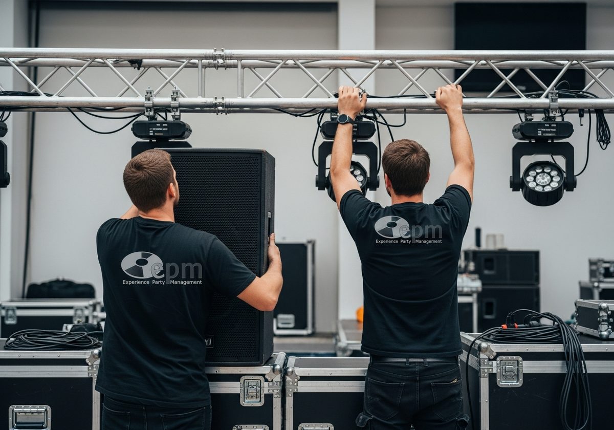 Das EPM-Team beim Aufbau von Ton- und Lichttechnik