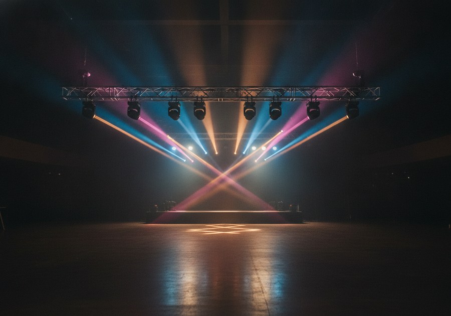 Professionelle Lichtanlage mit Moving-Heads am Truss